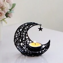 1入組月形金屬燭台,現代奢華桌上燭臺,適用於浪漫婚禮、聖誕節、家居裝飾 - 黑色 - 查看 6
