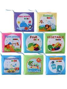 1 Set Of Soft Fabric Books For Babies, Colorful Books Covering Learning Topics Like Ocean, Animals, Clothing Knowledge, Transportation, Fruits, Vegetables, Nature Cognition, With Crinkly Sound Effect, Perfect For Baby's Enlightenment Gift - Green - View 5