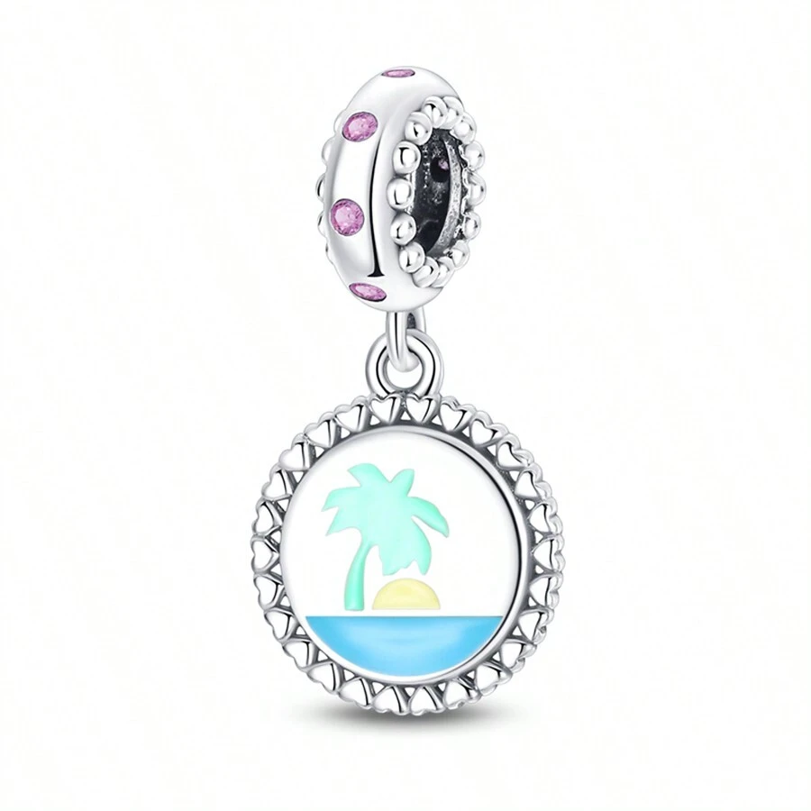 1個創意925純銀海灘吊飾,適用於diy珠寶製作,手鍊、項鍊、吊墜,以及生日、情人節禮物