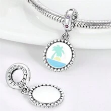 1個創意925純銀海灘吊飾,適用於diy珠寶製作,手鍊、項鍊、吊墜,以及生日、情人節禮物