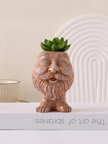 1pc Creative Resin Funny Face Sculpture Outdoor Courtyard Decoration Planter - Brown - View 1