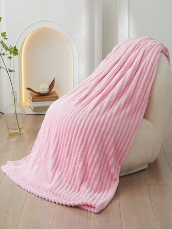 1pc Thickened Solid Striped Fleece Blanket, Warm, Skin-Friendly, Super Soft, Can Be Used As Blanket, Shawl, Sofa Throw, Suitable For Living Room, Bedroom, Outdoor