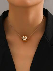 1條金色時尚簡約圓形吊墜項鍊,適用於節日、派對和活動 - 金黃色 - 查看 1