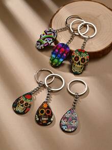 1入款多色流行朋克與哥德風格有機玻璃骷髏頭掛件鑰匙圈袋吊飾,送給朋友、情侶作為禮物 - 彩色 - 查看 1