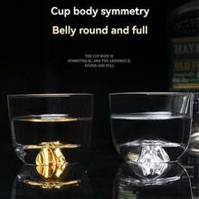 1只家用酒精玻璃杯,2盎司,高級日本金箔小杯,創意玻璃冰山威士忌杯 - 無色 - 查看 3