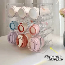Stackable Water Bottle Organizer: Kitchen Pantry Organization & Storage Shelf For Fridge, Cabinet & Travel Mug Cup - Clear - View 8