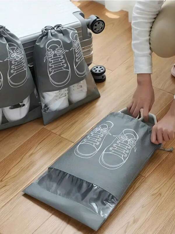 5حقائب تخزين أحذية رمادية برباط من النسيج غير المنسوج عالية الجودة، مقاومة للأتربة ،للمنزل والسفر