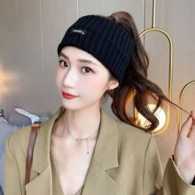 1pc Women's Black Knitted Headband For Winter Sports, Suitable For Daily Use - Black - View 3