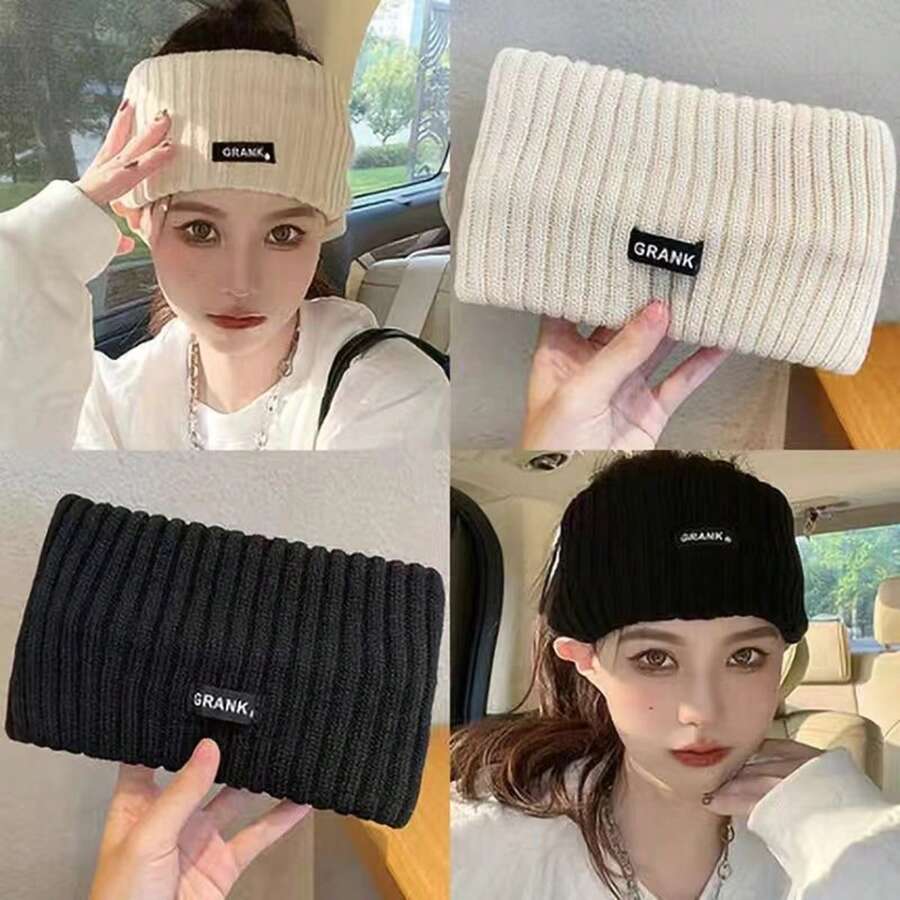1pc Women's Black Knitted Headband For Winter Sports, Suitable For Daily Use - Black - View 1
