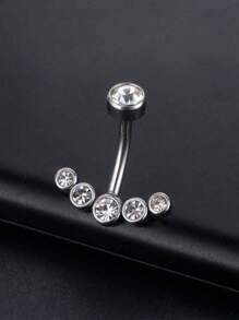 1件流行鉆石臍環,採用不銹鋼材料,五顆鑲嵌鑽的美化裝飾 - 銀色 - 查看 6
