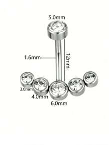 1件流行鉆石臍環,採用不銹鋼材料,五顆鑲嵌鑽的美化裝飾 - 銀色 - 查看 9
