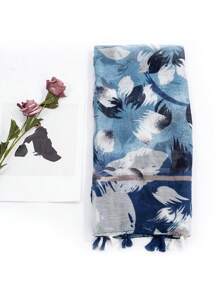 1條藍色花卉印花長巾,適合日常通勤和春/夏造型 - 藍色 - 查看 3