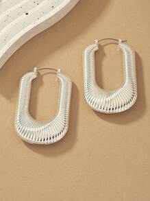 1對時尚流行2024新款幾何剪裁大圓環耳環,適用於女性日常佩戴 - 銀色 - 查看 2