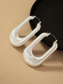 1對時尚流行2024新款幾何剪裁大圓環耳環,適用於女性日常佩戴 - 銀色 - 查看 3