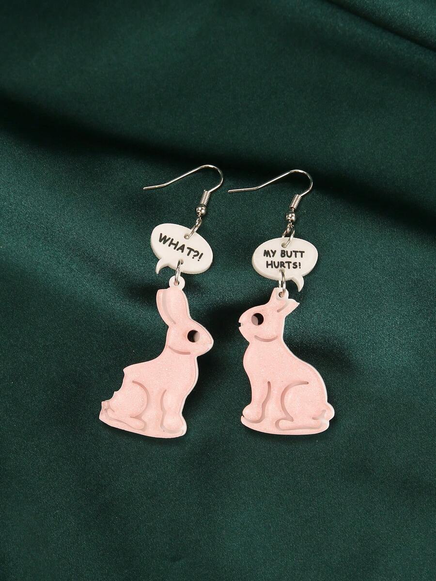 嘉年華兔閃爍創意時尚亞克力耳環,高端童趣設計,兩色可選,適合女性 - 粉紅色兔子 - 查看 1