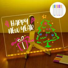 1pc LED Note Board With Colors, Acrylic Dry Erase Board With Light, Glowing Acrylic Message Marker Board, Light Up Dry Erase Board With Stand As A Glow Memo Board - White - View 1