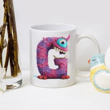 1pc, 11oz, Creative Gift Ceramic Mug, Cartoon Letter, Coffee Mug, Tea Mug, Personalized Mug, Humorous, Funny, Cute Mug, For Friends, For Parents, For Son, For Daughter, For Holiday Gift, For Cafes _ Shop - G - View 1
