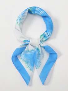 1pc Fashionable Women's Printed Square Scarf - Blue and White - View 1