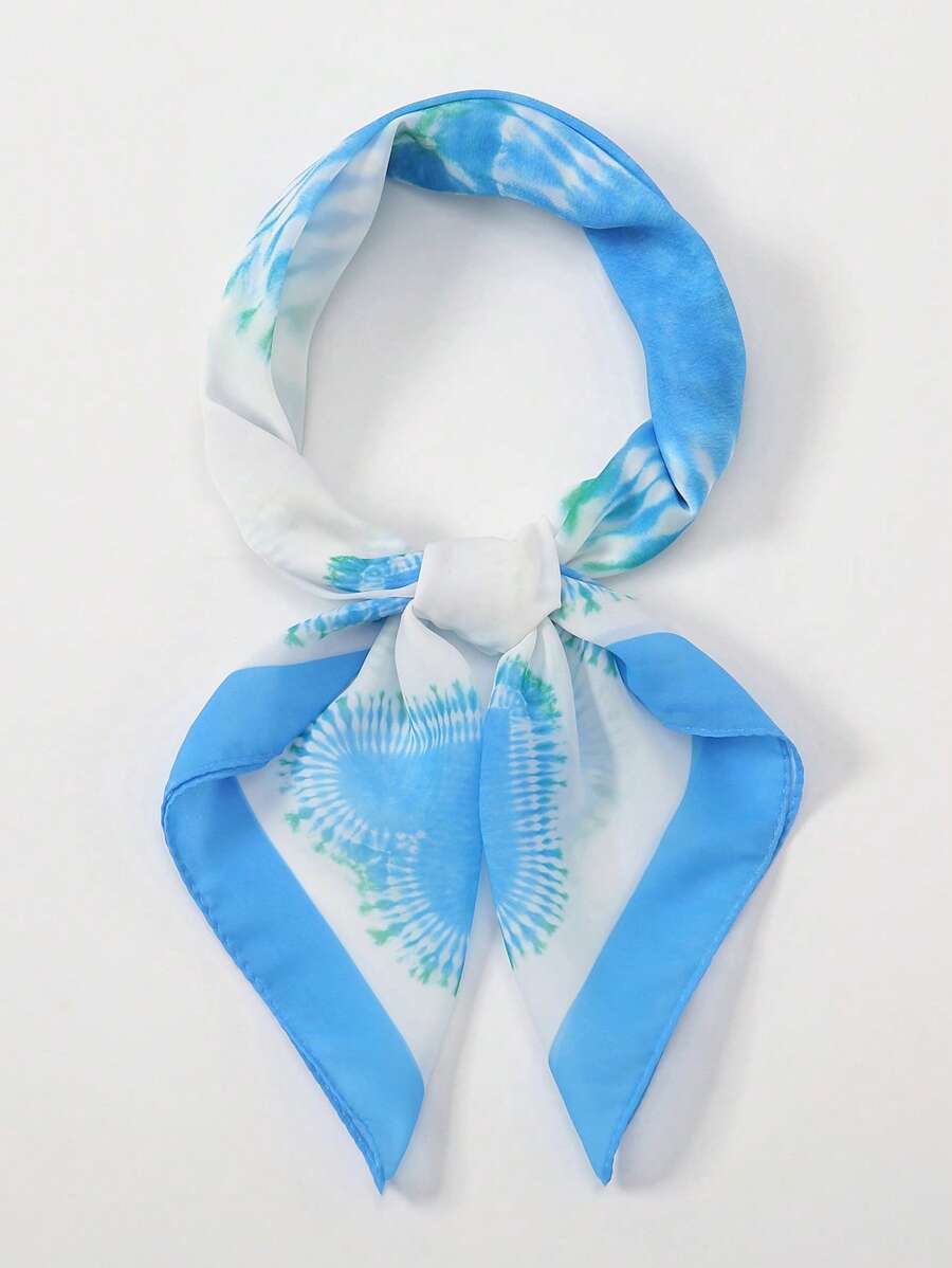 1pc Fashionable Women's Printed Square Scarf - Blue and White - View 1