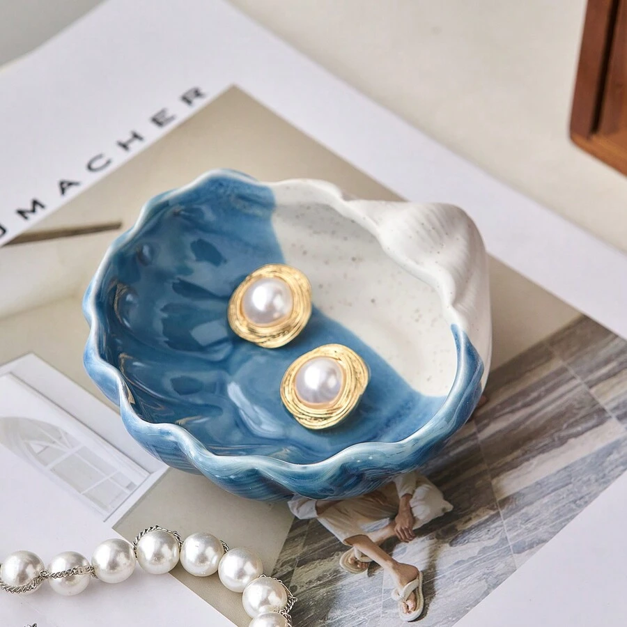 1pc Creative Ocean Themed Shell & Starfish Jewelry Organizer, Multi-Purpose Storage Holder In Ins Style - Blue - View 1