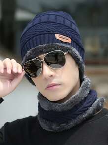 Winter Hat For Men, Warm Knitted Cap With Neck Warmer, Thickened Thermal Lined Beanie And Scarf Set For Cycling Fall Outfit - Navy Blue - View 23