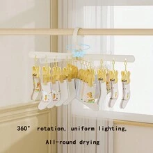 1pc Cloud-Shaped Clothes Hanger, 8pcs Sock Clips, Cute Patterned Hanger For Baby Clothes Drying, Fall-Prevention - Blue+White - View 6