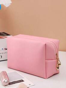 1 件简易旅行化妆包洗漱包，化妆品收纳包，便携式户外旅行洗漱包，时尚手提包，适合旅行日常使用，旅行用品收纳包化妆包 PU 皮革 - 粉色 - 查看 8