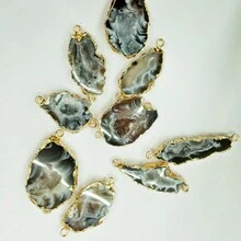 1 Piece Black Asymmetrical Shape Raw Druzy Nature Agate Slice Geode Pendant With Double Ring For DIY Jewelry Making - Black - View 1
