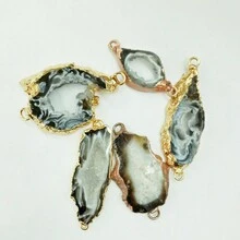 1 Piece Black Asymmetrical Shape Raw Druzy Nature Agate Slice Geode Pendant With Double Ring For DIY Jewelry Making - Black - View 3