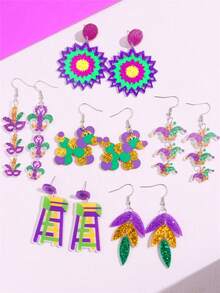 瑪蒂藍嘉年華系列多彩皇冠、香檳瓶、動物、狗形耳環作為派對禮物 - A - 查看 4