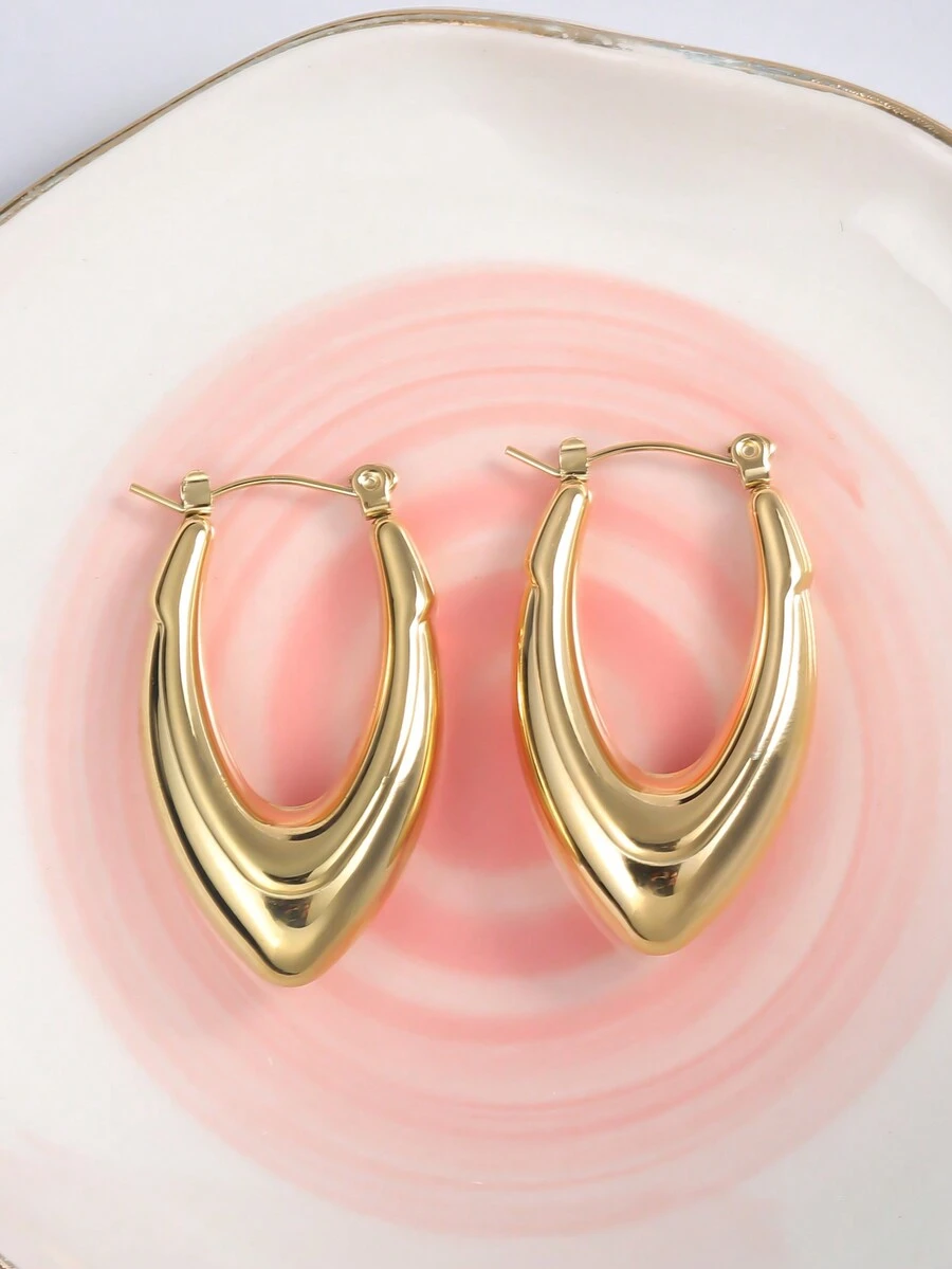 1 đôi Thép không gỉ Đơn giản Xu hướng: Cắt giảm Hoa tai Thích hợp Cho nam giới Và Của phụ nữ Mặc hàng ngày - Vàng - Xem 1