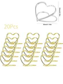 20 chiếc 3*2cm Giá đỡ ghi nhớ bằng kim loại hình trái tim hình tam giác để bàn Giá đỡ thẻ kẹp ảnh Giá đỡ thẻ tiệc cưới Giá đỡ tin nhắn, Giáng sinh - Vàng - Xem 3