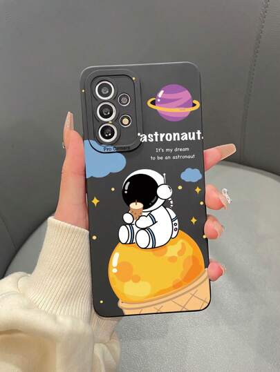 1pc Tpu Matte Space Man Pattern Printed Phone Case With Eye Protection Design Compatible With Apple, Samsung, Xiaomi, Redmi, Oppo Phones