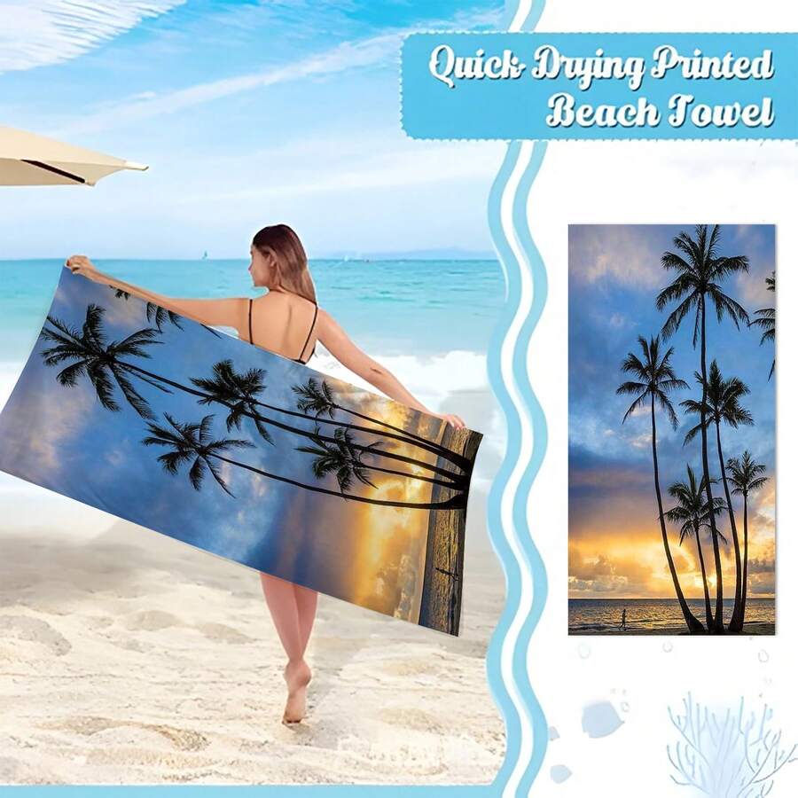 1條海灘巾,印有風景圖案,現代超纖維浴巾,適用於度假、露營、游泳、淋浴及禮物贈送 - 彩色 - 查看 1