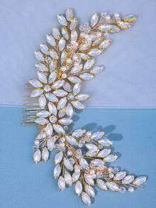 1pc Women's Luxurious Crystal Hair Comb Hair Accessory For Princess, Bridesmaid, Champagne Gold - Baby Blue - View 2