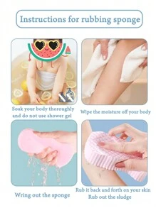 1pc Bath Sponge Strong Exfoliating Sponge,Bag,Organizer,Storage,Hair Clips - Grey - View 5