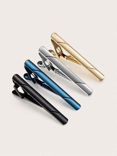 4pcs Classic Men's Tie Clips, Silver, Gold, Blue, Black, Fashionable Accessories Suitable For Daily Suit And Shirt Matching