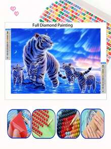 Diy圓形鑽石虎紋全鑽鑽石畫馬賽克無框裝飾套裝 - 彩色 - 查看 1