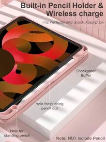 透明硅胶iPad保护套,三折设计带笔槽,透明后盖,超薄支架,防震防摔 - 粉色 - 查看 8