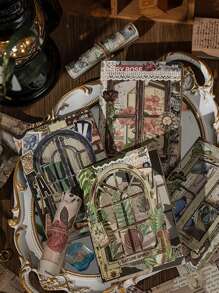 YUXIAN 50入組復古拼貼材料紙張,適用於經典日誌愛好者,創意寫作剪貼簿裝飾 - 彩色 - 查看 6