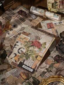 YUXIAN 50入組復古拼貼材料紙張,適用於經典日誌愛好者,創意寫作剪貼簿裝飾 - 彩色 - 查看 7