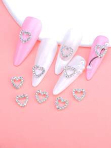 10 件合金简约可爱韩式心形美甲装饰，DIY 美甲美容化妆配件，适合日常或节日场合，包括通勤指甲饰物指甲宝石美甲用品指甲 - 無色 - 查看 1