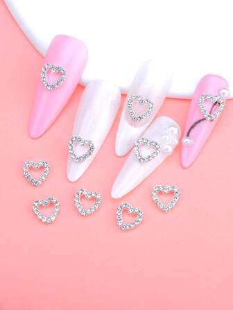 10 piezas de decoración de uñas de aleación con forma de corazón simple y linda, estilo coreano, para decoración DIY de belleza y maquillaje, adecuado para ocasiones cotidianas o festivas, incluye dijes, gemas y suministros para uñas