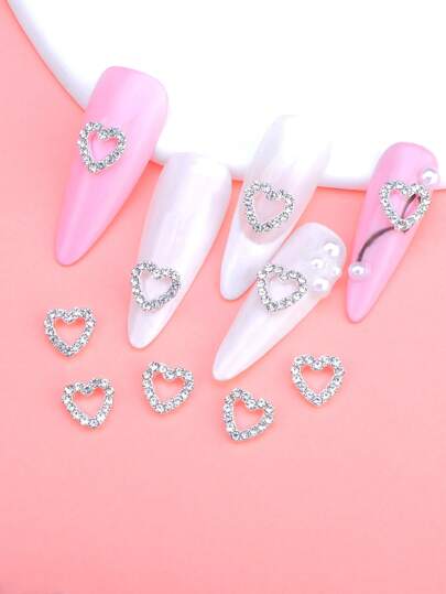 10 件合金简约可爱韩式心形美甲装饰，DIY 美甲美容化妆配件，适合日常或节日场合，包括通勤指甲饰物指甲宝石美甲用品指甲