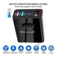 通用 2PD+2USB 4 端口快速充电 PD 壁式充电器可同时为 4 台设备充电，快速充电，多端口 USB-C 旅行适配器兼容三星 S10/S9/S8/Plus、iPhone Xs/Max/XR/11/12/13/14、主流型号，完全兼容。 - 黑色 - 查看 7