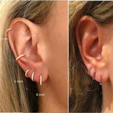 2pcs 925 Silver Plated Huggie Hoop Earrings, Suitable For Women And Girls - Small Cartilage Hoop Earrings - White - View 6