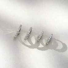 2pcs 925 Silver Plated Huggie Hoop Earrings, Suitable For Women And Girls - Small Cartilage Hoop Earrings - White - View 4