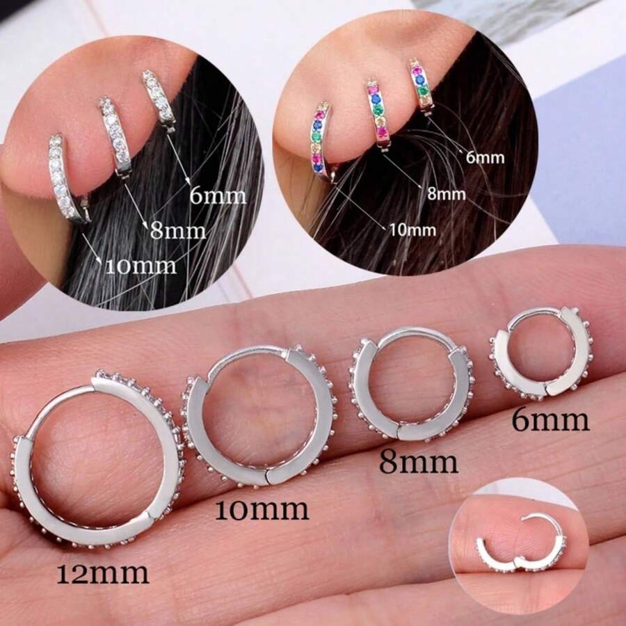 2pcs 925 Silver Plated Huggie Hoop Earrings, Suitable For Women And Girls - Small Cartilage Hoop Earrings - White - View 1