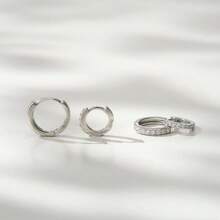 2pcs 925 Silver Plated Huggie Hoop Earrings, Suitable For Women And Girls - Small Cartilage Hoop Earrings - White - View 3