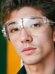 1pc Unisex Transparent Frame Fashion Glasses, Pilot Style, Gothic Personalized For Live Streaming - Clear - View 2